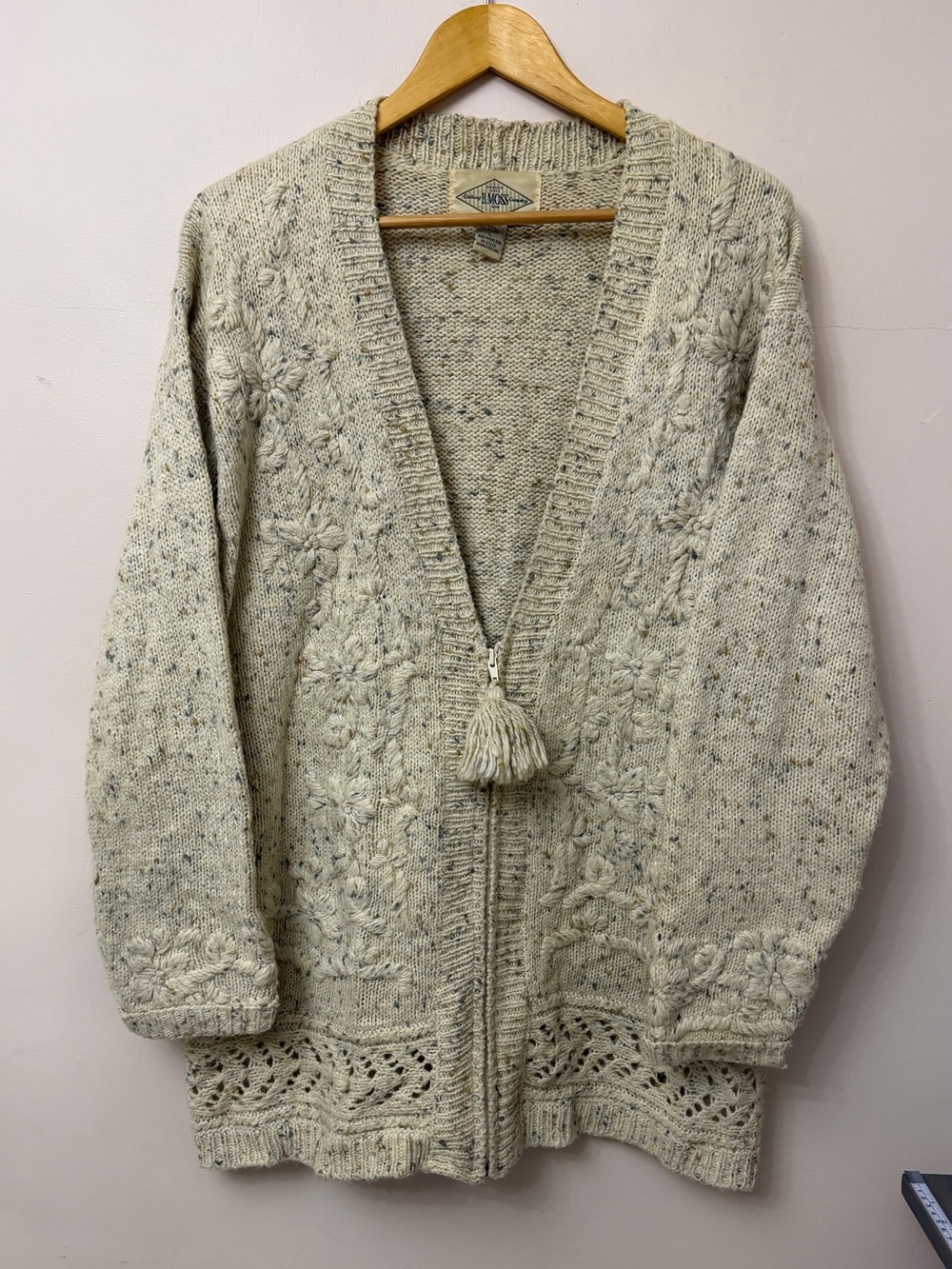 Vintage B Moss 1/2 zip cardigan wool blend, oversized oatmeal color medweight